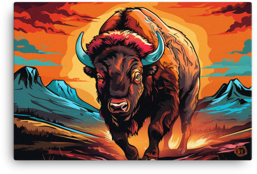 Sunset Stampede Bison Canvas Wall Art