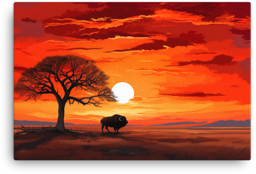 Twilight Silhouette Bison Under African Sky Canvas Wall Art