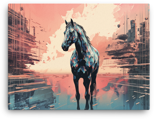 Abstract Urban Dawn Horse Canvas Wall Art