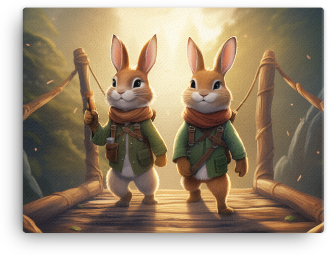 Adventurous Bunnies on Bridge Canvas