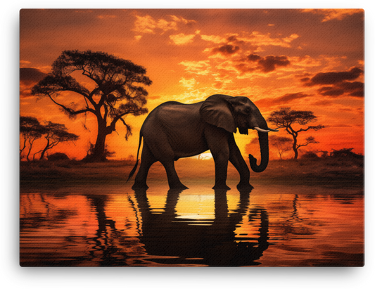 African Sunset Silhouette Elephant Canvas Wall Art