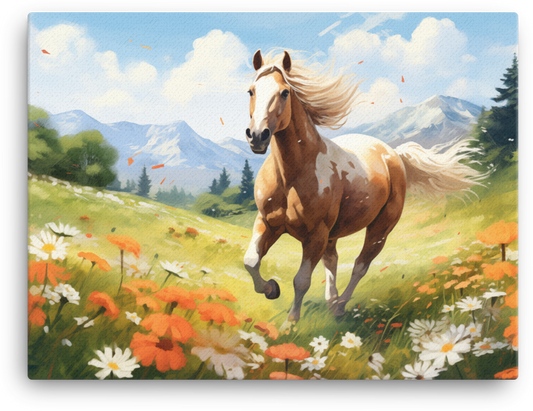 Alpine Bloom Gallop Horse Canvas Wall Art