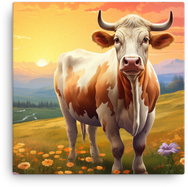 Alpine Dawn Cow Canvas Wall Art
