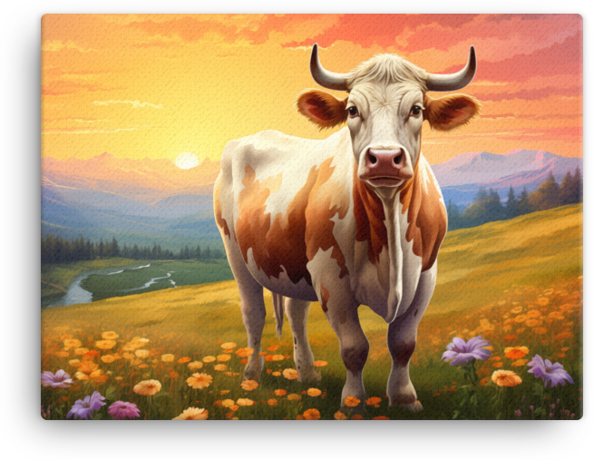 Alpine Dawn Cow Canvas Wall Art
