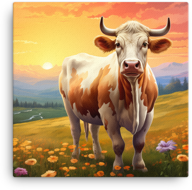 Alpine Dawn Cow Canvas Wall Art