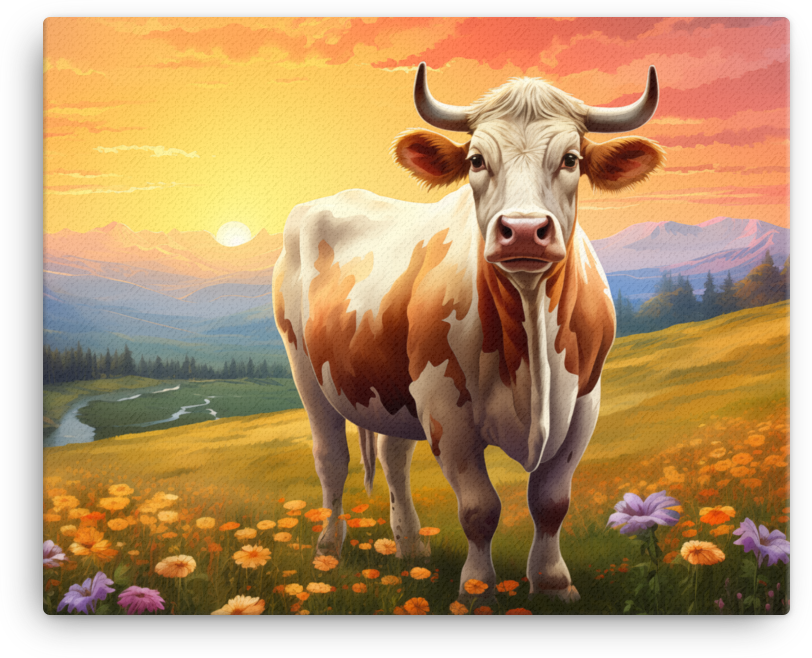 Alpine Dawn Cow Canvas Wall Art