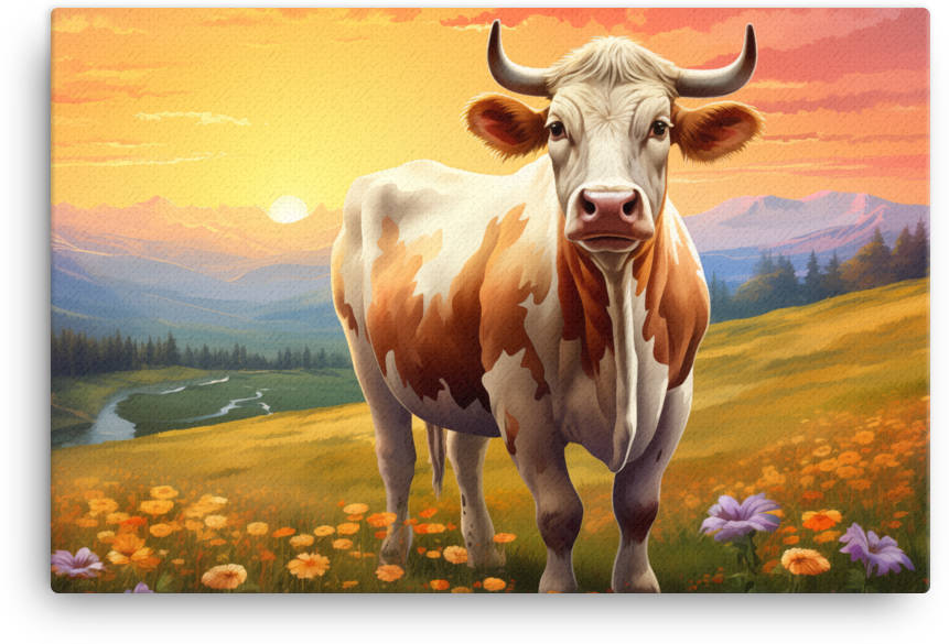 Alpine Dawn Cow Canvas Wall Art