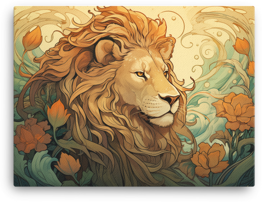 Art Nouveau Lion in Bloom Canvas Wall Art