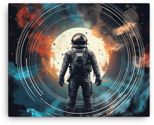 Astronaut and Swirling Cosmic Orbs Canvas