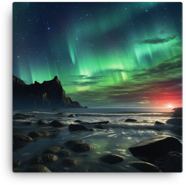 Aurora Borealis Over Coastal Waters Canvas wall art