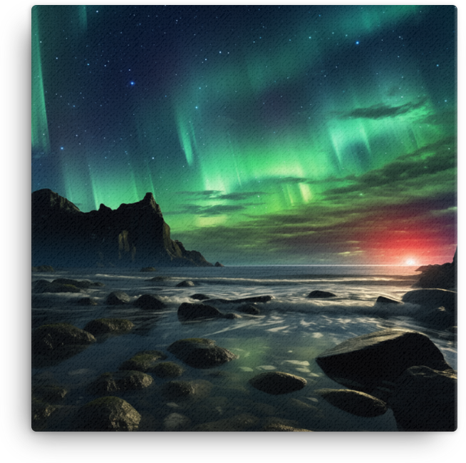 Aurora Borealis Over Coastal Waters Canvas wall art