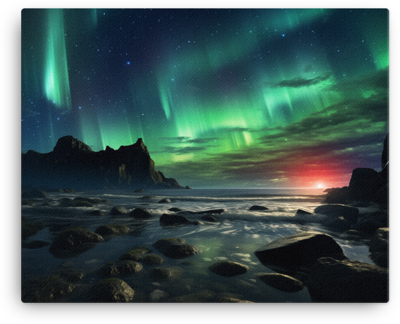 Aurora Borealis Over Coastal Waters Canvas wall art
