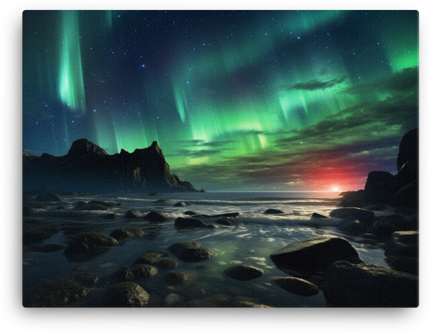 Aurora Borealis Over Coastal Waters Canvas wall art