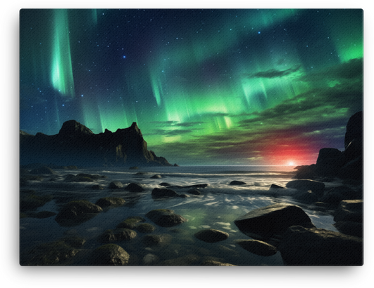 Aurora Borealis Over Coastal Waters Canvas wall art
