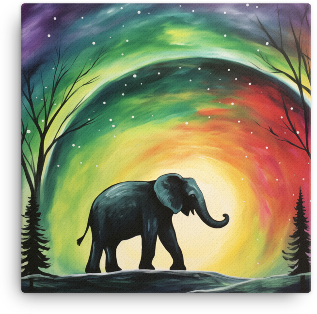 Aurora Silhouette Elephant Canvas Wall Art