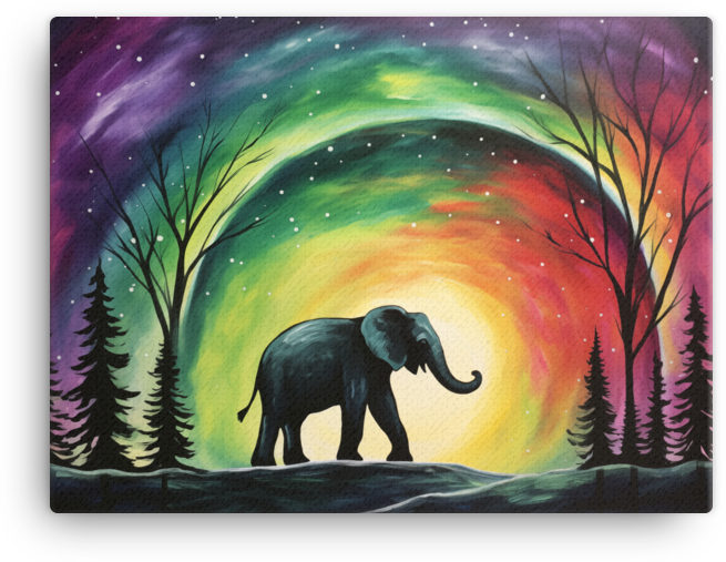 Aurora Silhouette Elephant Canvas Wall Art
