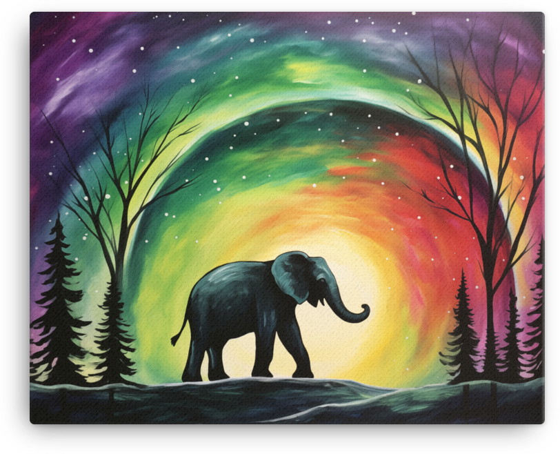 Aurora Silhouette Elephant Canvas Wall Art