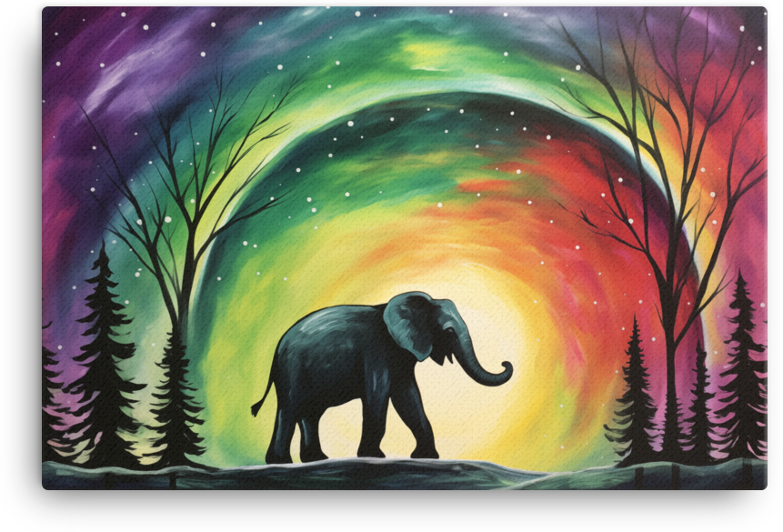 Aurora Silhouette Elephant Canvas Wall Art