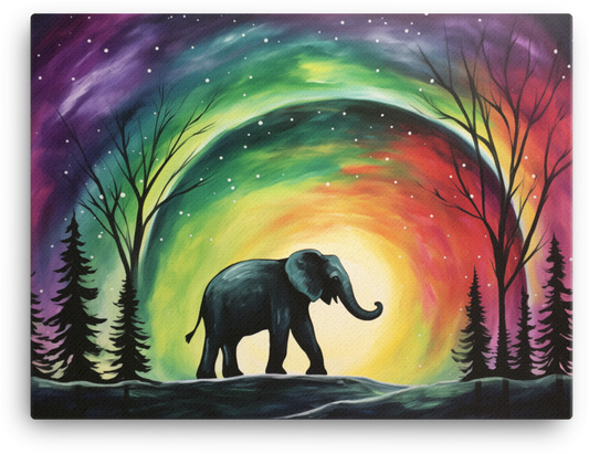 Aurora Silhouette Elephant Canvas Wall Art