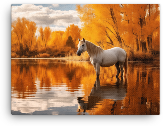 Autumn Reflection White Horse Canvas Wall Art