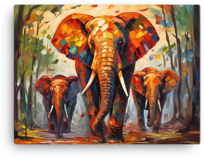 Autumn Stroll Elephant Family Canvas Wall Art