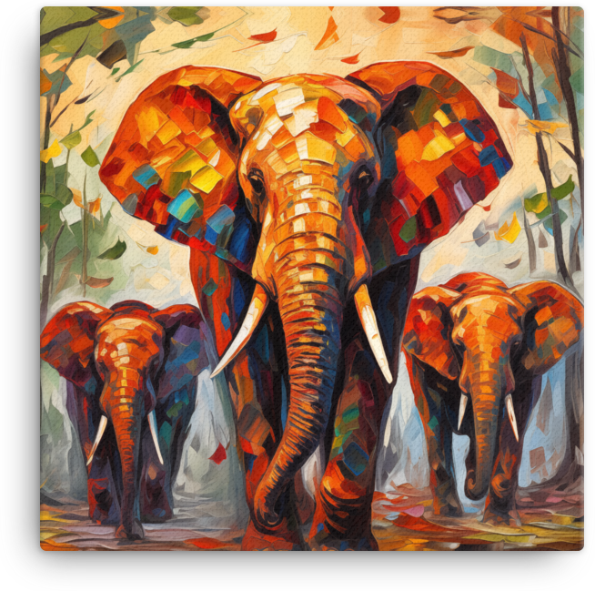 Autumn Stroll Elephant Family Canvas Wall Art