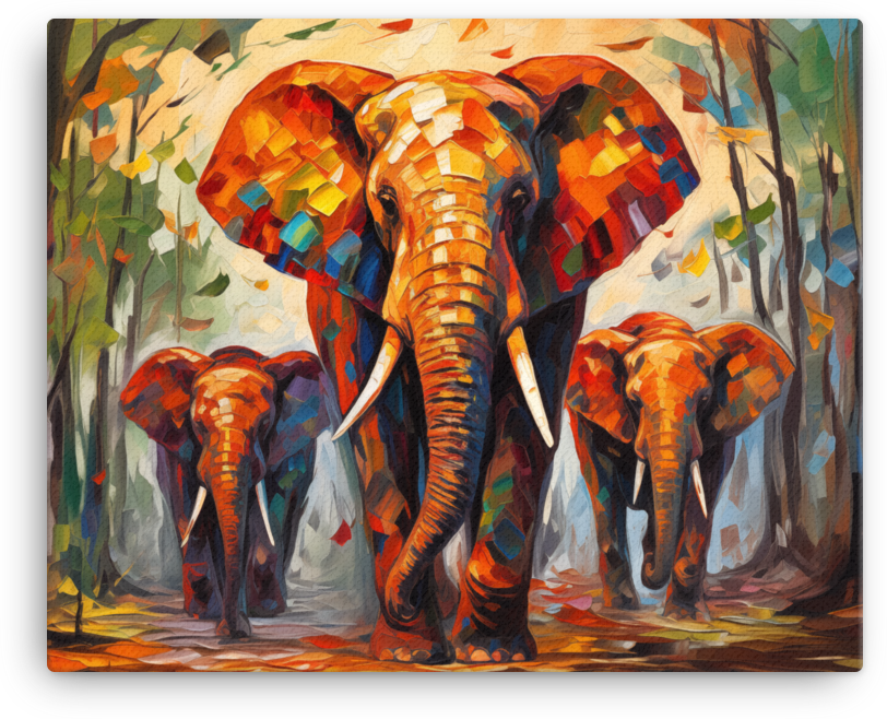Autumn Stroll Elephant Family Canvas Wall Art