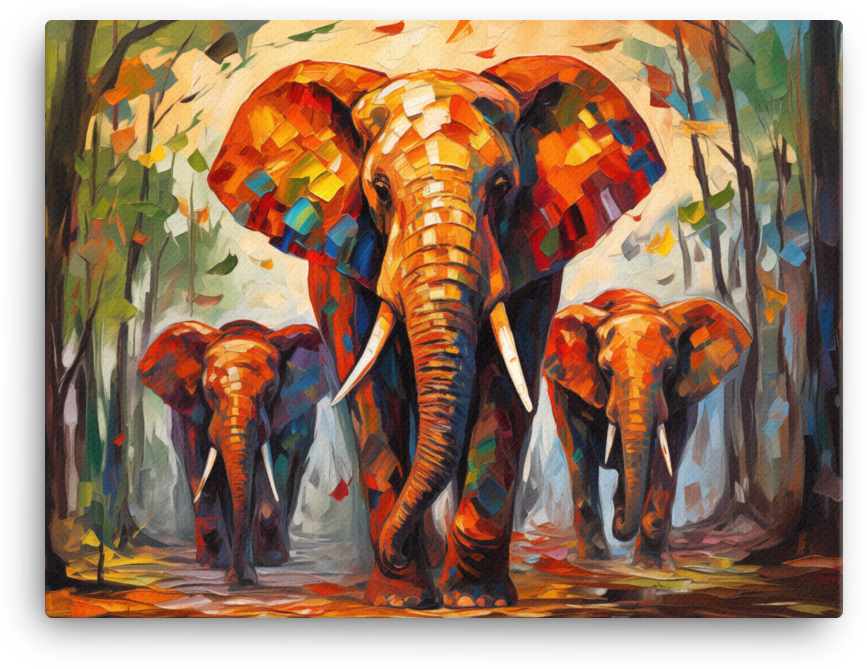 Autumn Stroll Elephant Family Canvas Wall Art