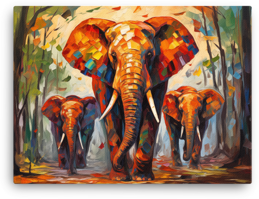 Autumn Stroll Elephant Family Canvas Wall Art