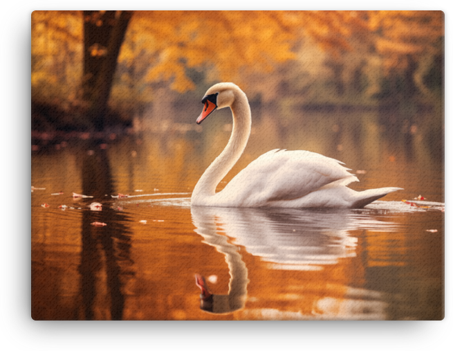 Autumn Swan Lake Canvas Wall Art