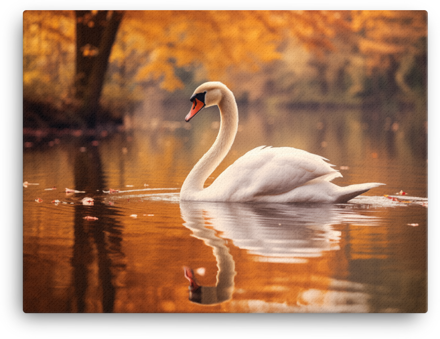 Autumn Swan Lake Canvas Wall Art