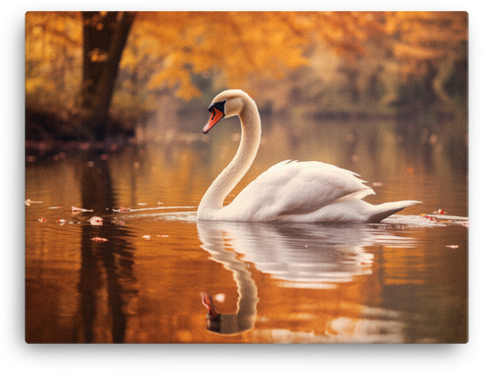 Autumn Swan Lake Canvas Wall Art