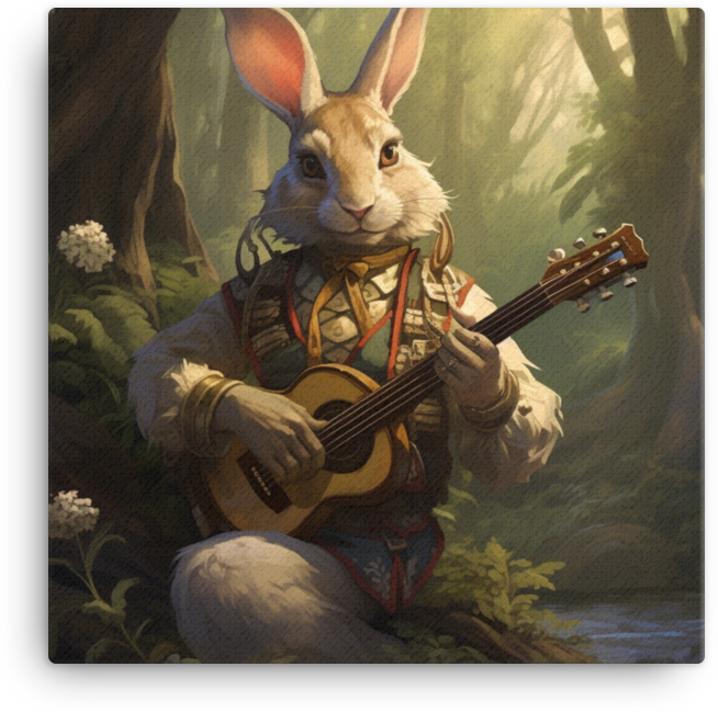 Bard Rabbit Playing a Guitar in the Forest Canvas