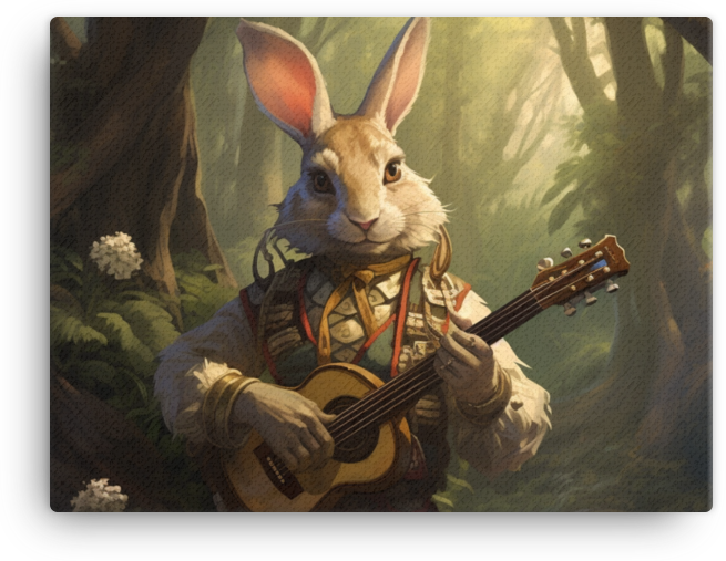 Bard Rabbit Playing a Guitar in the Forest Canvas