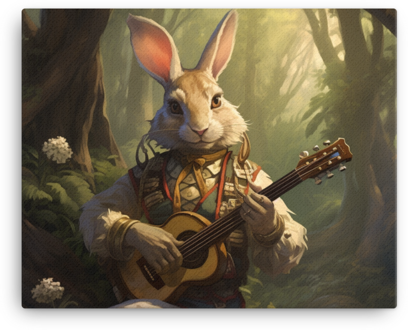 Bard Rabbit Playing a Guitar in the Forest Canvas
