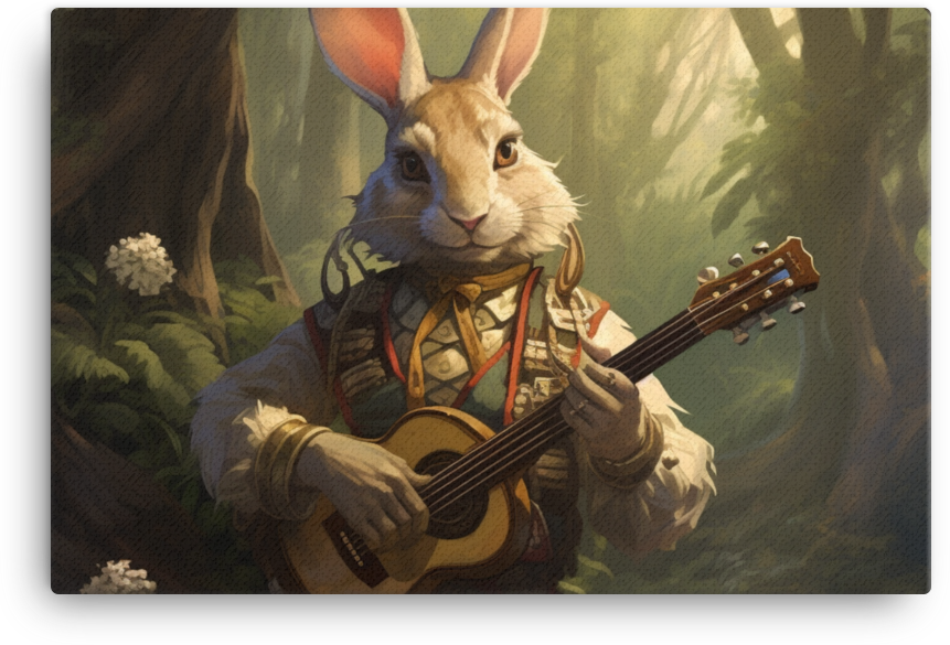 Bard Rabbit Playing a Guitar in the Forest Canvas