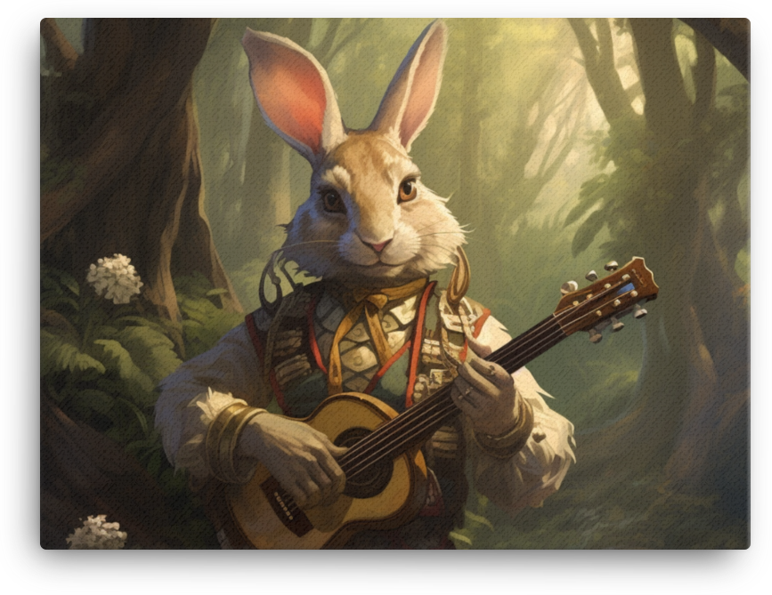Bard Rabbit Playing a Guitar in the Forest Canvas