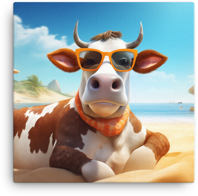 Beachside Bovine Bliss Canvas Wall Art