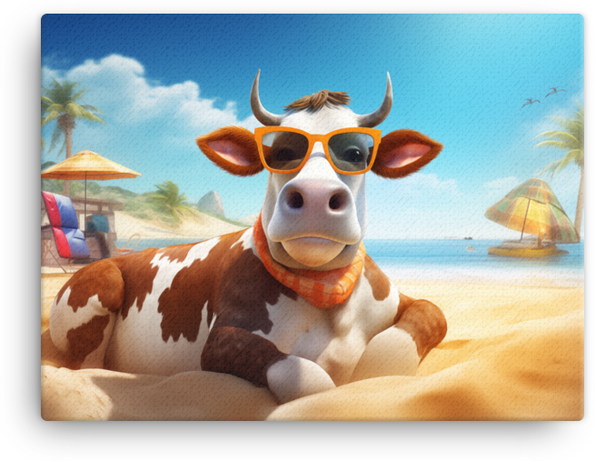 Beachside Bovine Bliss Canvas Wall Art