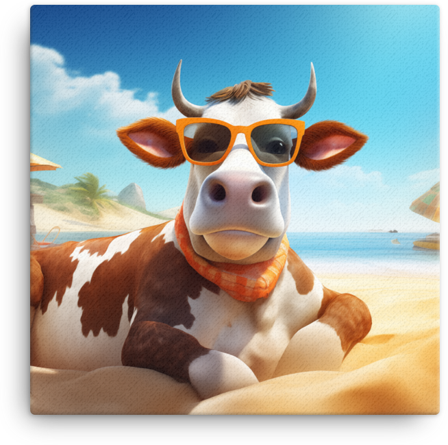 Beachside Bovine Bliss Canvas Wall Art