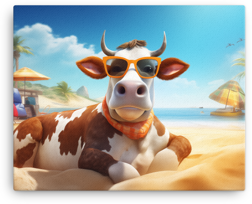Beachside Bovine Bliss Canvas Wall Art