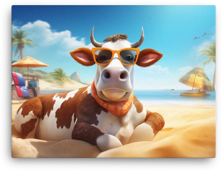 Beachside Bovine Bliss Canvas Wall Art
