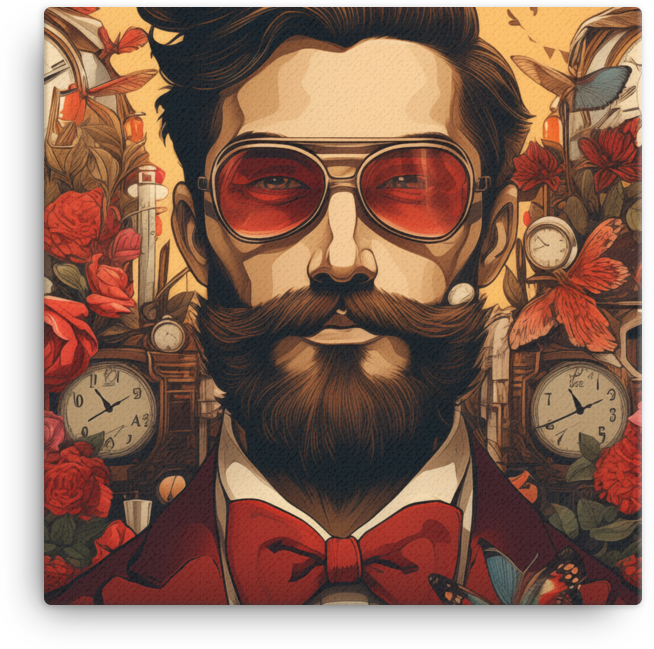 Bearded Gentleman with Timepieces and Roses Canvas