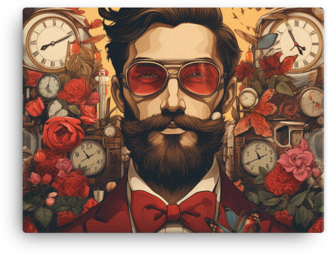 Bearded Gentleman with Timepieces and Roses Canvas