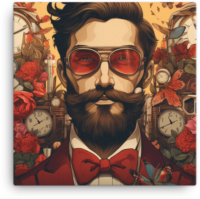 Bearded Gentleman with Timepieces and Roses Canvas