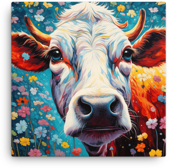 Blossom Field Cow Canvas Wall Art
