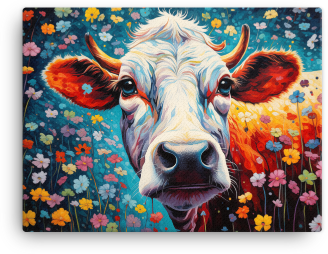 Blossom Field Cow Canvas Wall Art