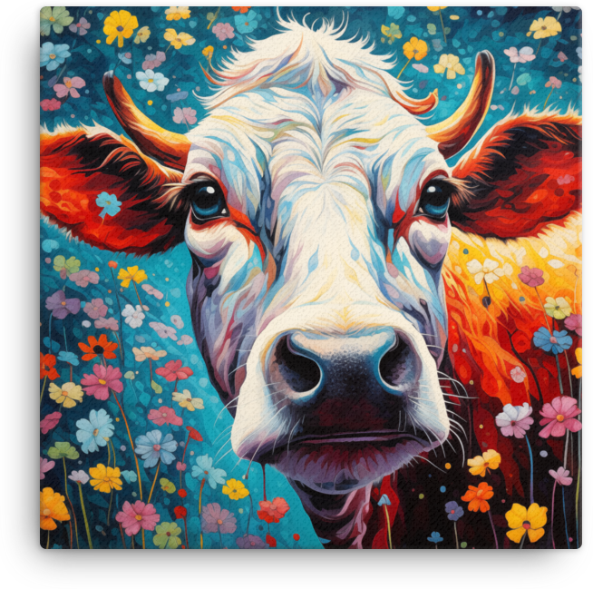 Blossom Field Cow Canvas Wall Art