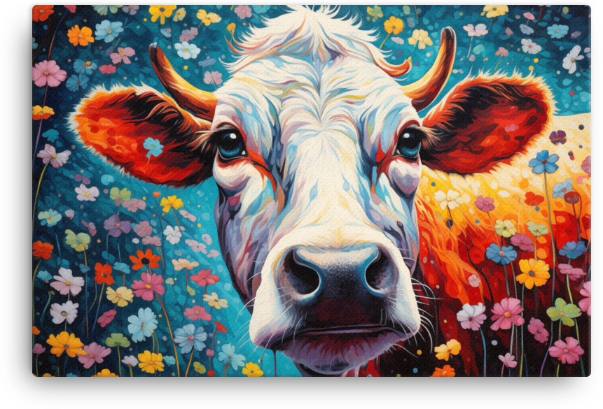 Blossom Field Cow Canvas Wall Art
