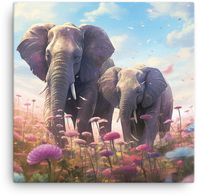 Blossom Meadow Elephants Canvas Wall Art